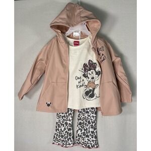 Disney Minnie Mouse 3 Piece Set Size 2T Rain Coat T-Shirt & Leopard Pants
